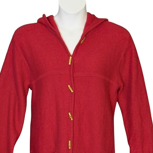 Vintage Karen Scott Pure Wool Hooded Cardigan Size L Red Toggle Sweater Coat 80s - Picture 5 of 9